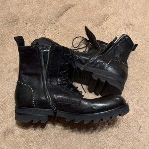 John Galliano Black Leather Combat Boots